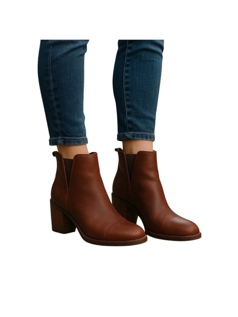 Toms Esme Leather Chelsea Boots Burnt Henna Size 7.5 Minimalist Western Festival